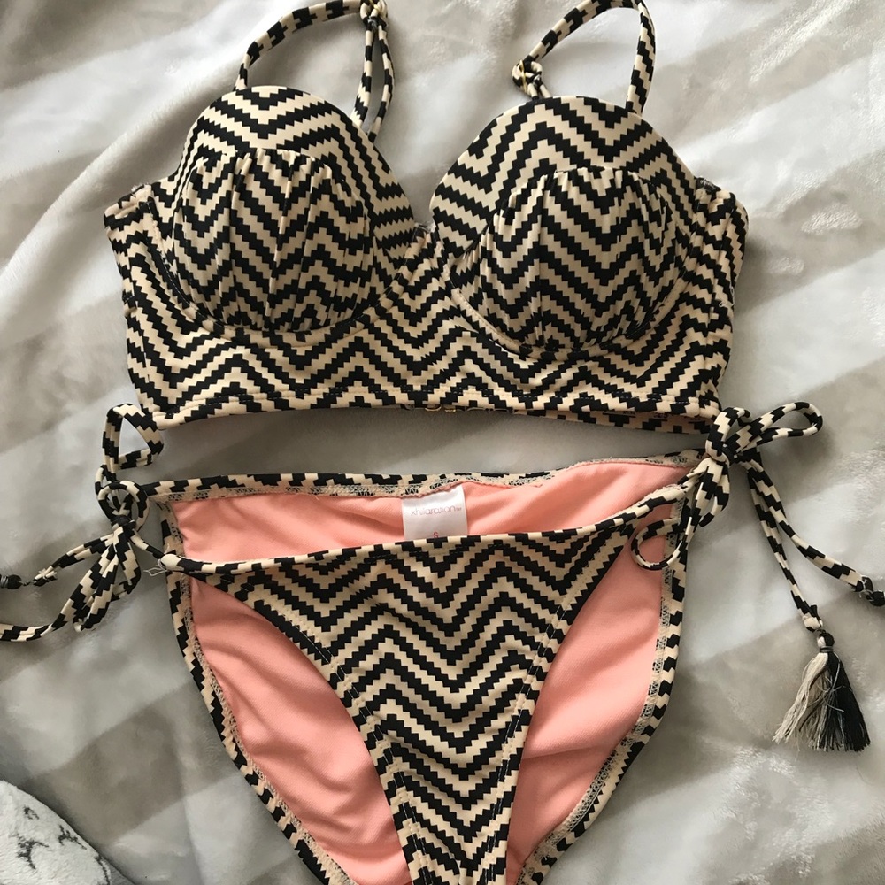 Tan and black Push Up bikini set. (Aztec?)